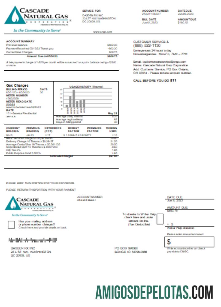 Projeto de lei comercial de serviços públicos de gás natural Cascade SCR modelo